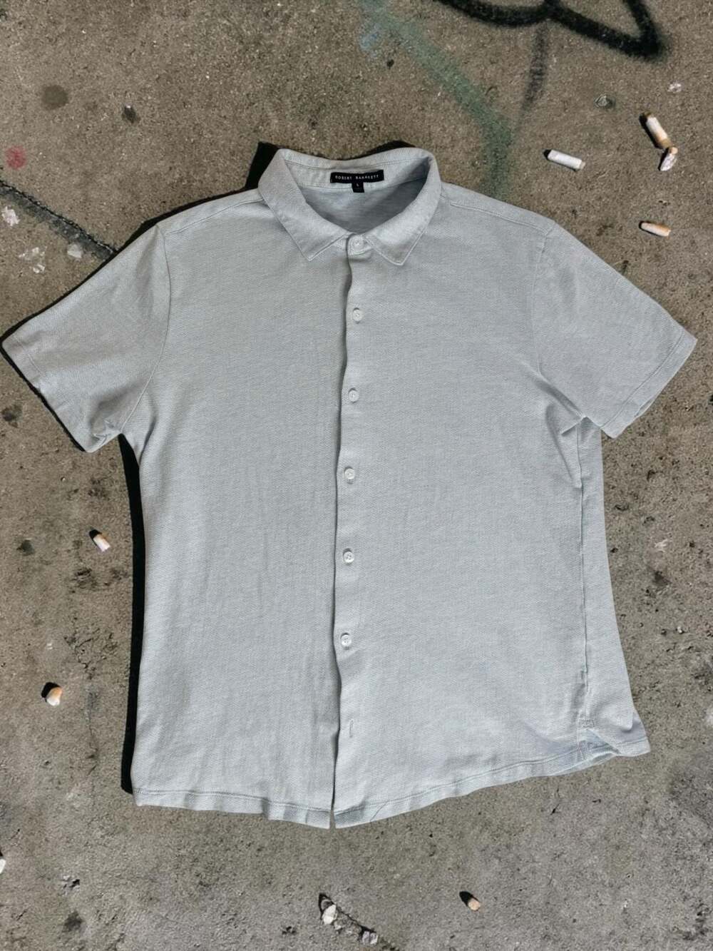 Robert Barakett Catalina Lihht Blue Short Sleeve Knit Button-Up Shirt Size L